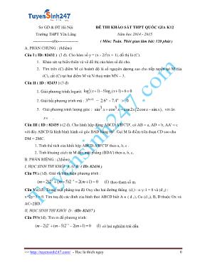 Đề thi khảo sát THPT Quốc gia môn Toán - Năm học 2014-2015 - Trường THPT Yên Lãng (Có đáp án)